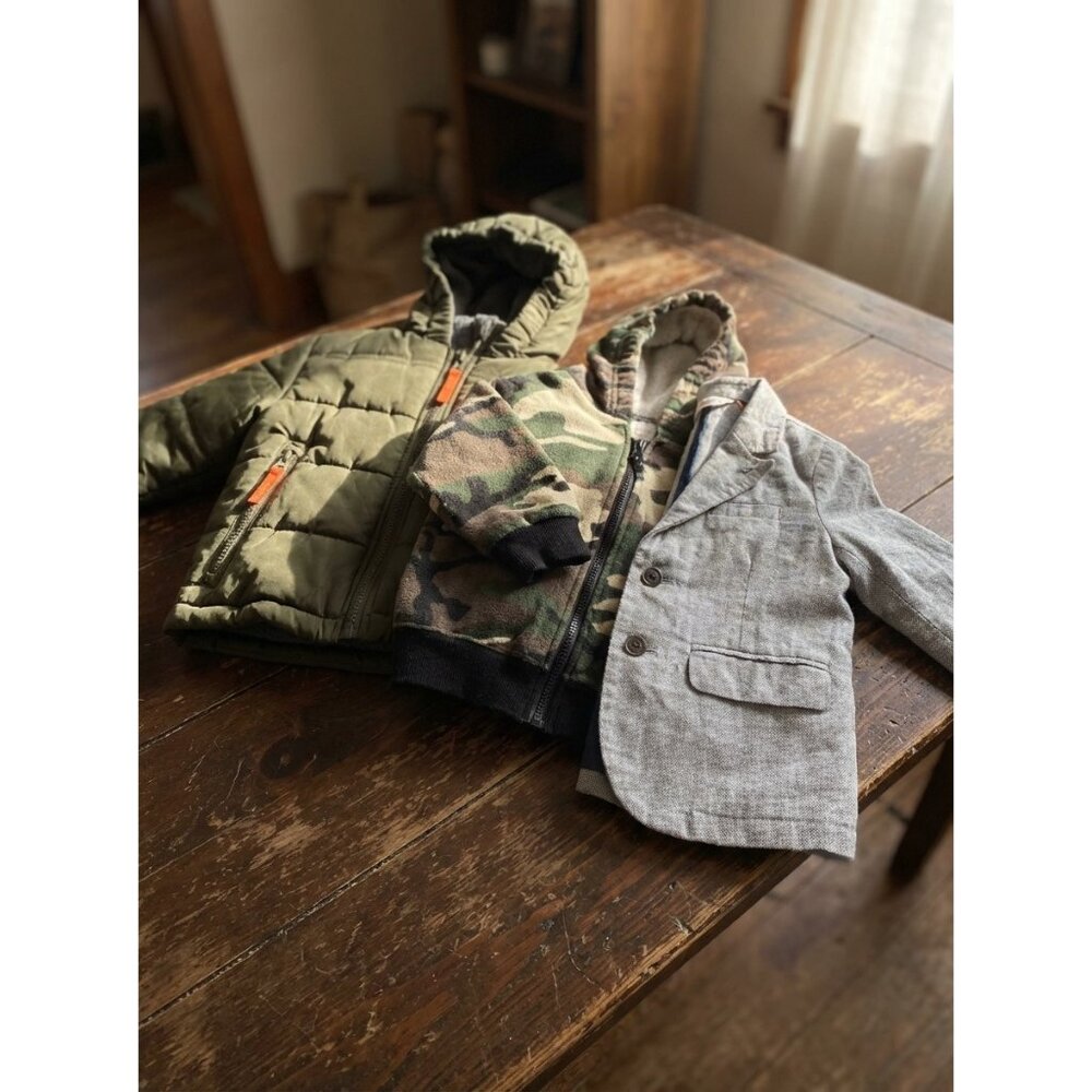 3 Boys Coats Bundle 18M Rothschild Green Puffer  Cat & Jack‎  Gray Linen Blazer
